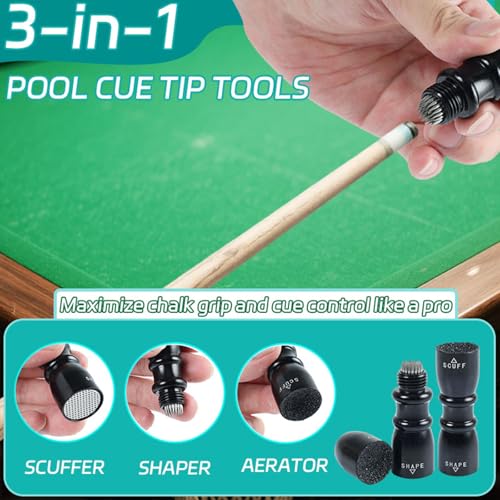3-in-1 Billiard Cue Tip Tool - Premium Shaper & Repair Kit - Black