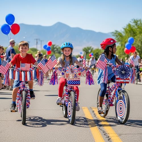 Patriotic 4th of July Bike Decor Kit – Flags, Streamers, Tassels & Garlands for Kids' Bikes