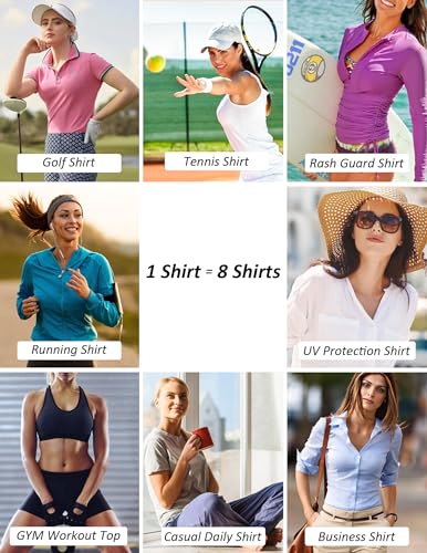 Women's Long Sleeve Golf Polo Shirt - X-Small, Xmist Blue, UPF 50+