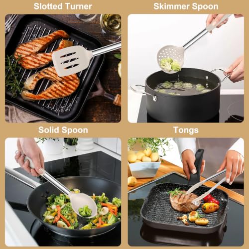E-far 7-Piece Silicone Cooking Utensil Set Khaki Food-Grade Heat-Resistant Kitchen Tools