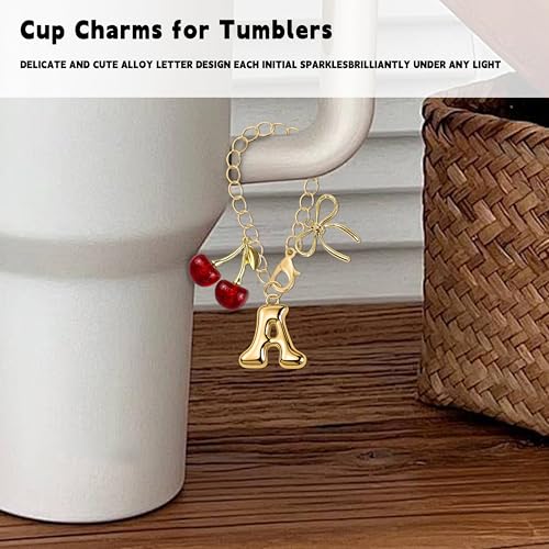 Gold Letter Initial Charm with Red Cherry for Tumblers