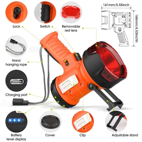 WENFENG 1500 Lumen Spotlight Flashlight Orange – Waterproof Handheld Searchlight