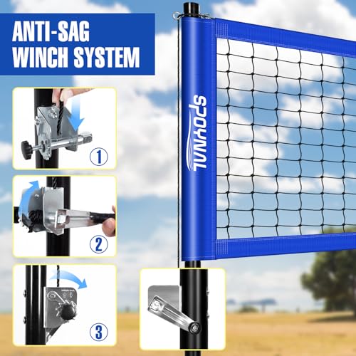 32FT Portable Volleyball Net Set - Adjustable Height & Winch - Blue