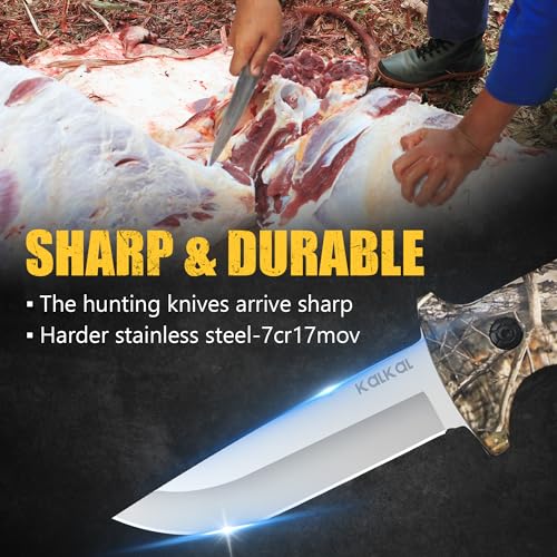 Kalkal 8-Piece Hunting Knife Set with Full Tang Field Dressing Kit for Deer, Skinner, Boning, Gut Hook & Camp