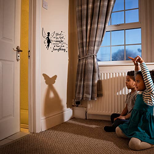 SUPERDANT Elf Girl Wall Stickers Black Girl Fairy Wall Decor Magic That On Everything Vinyl Lettering PVC Art Decals for Living Room Girl's Bedroom Decoration Black 21"x15"