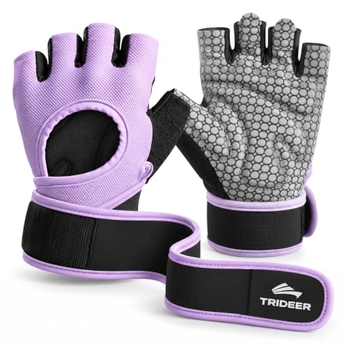 Trideer Weight Lifting Gloves for Women & Men - Purple, Medium, Wrist Support & Padded Palm
