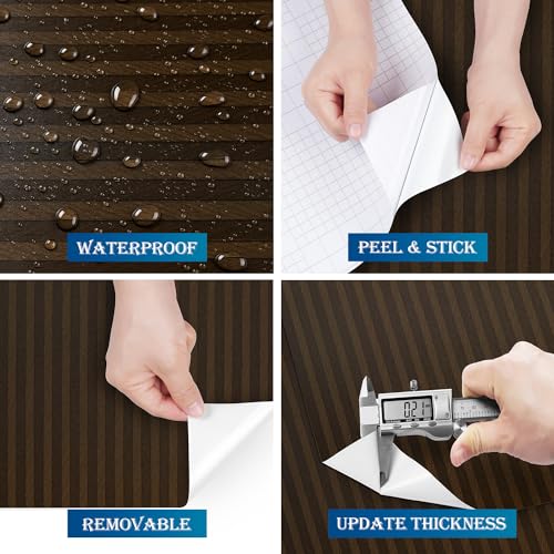 FunStick Brown Stripe Wood Wallpaper Peel and Stick Waterproof Wood Contact Paper for Cabinets Countertops Peel and Stick Wood Slats for Bedroom Wall Decor Removable Wood Wallpaper for Table 15.8"x80"
