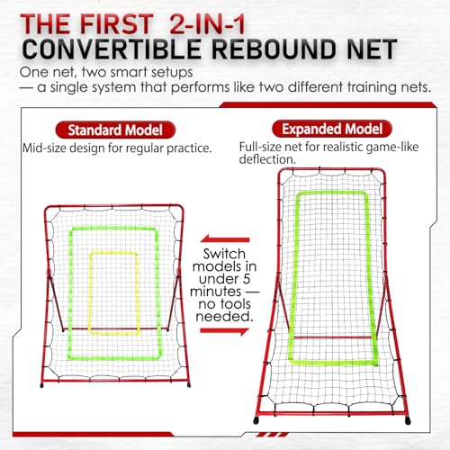2-in-1 Baseball Softball Volleyball Rebounder Net - Adjustable Multi-Sport Practice Equipment