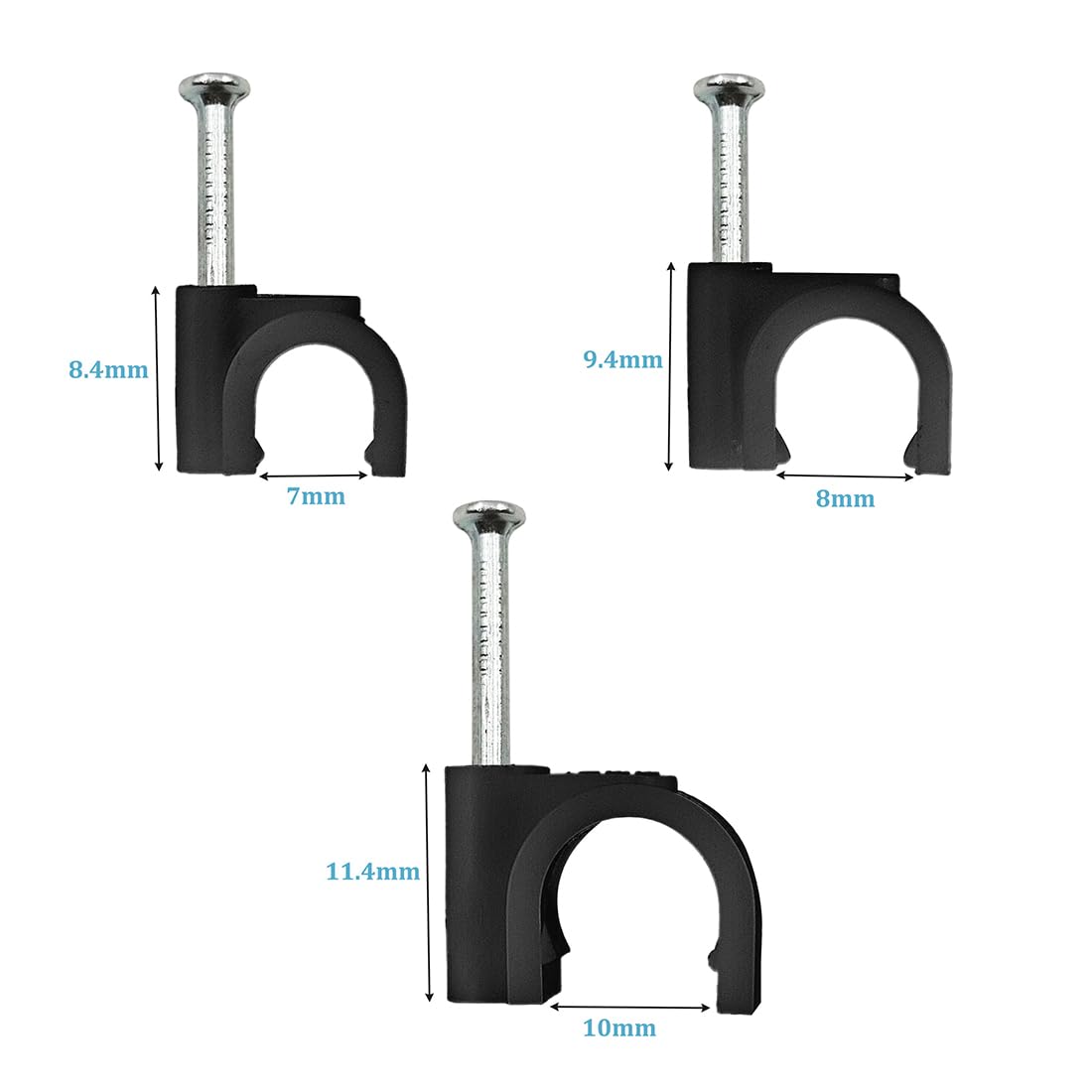 HS Cable Clips 8mm with Steel Nail 200 Pieces Black，Ethernet Management U Shaped Wire Cord Staples Hooks for Outdoor Wall,Coax Cat7 RG8 Cable Extension Fasteners
