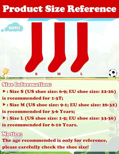 Kids Soccer Socks for 6-9 Years - Pure Red Cotton Youth Sports Socks