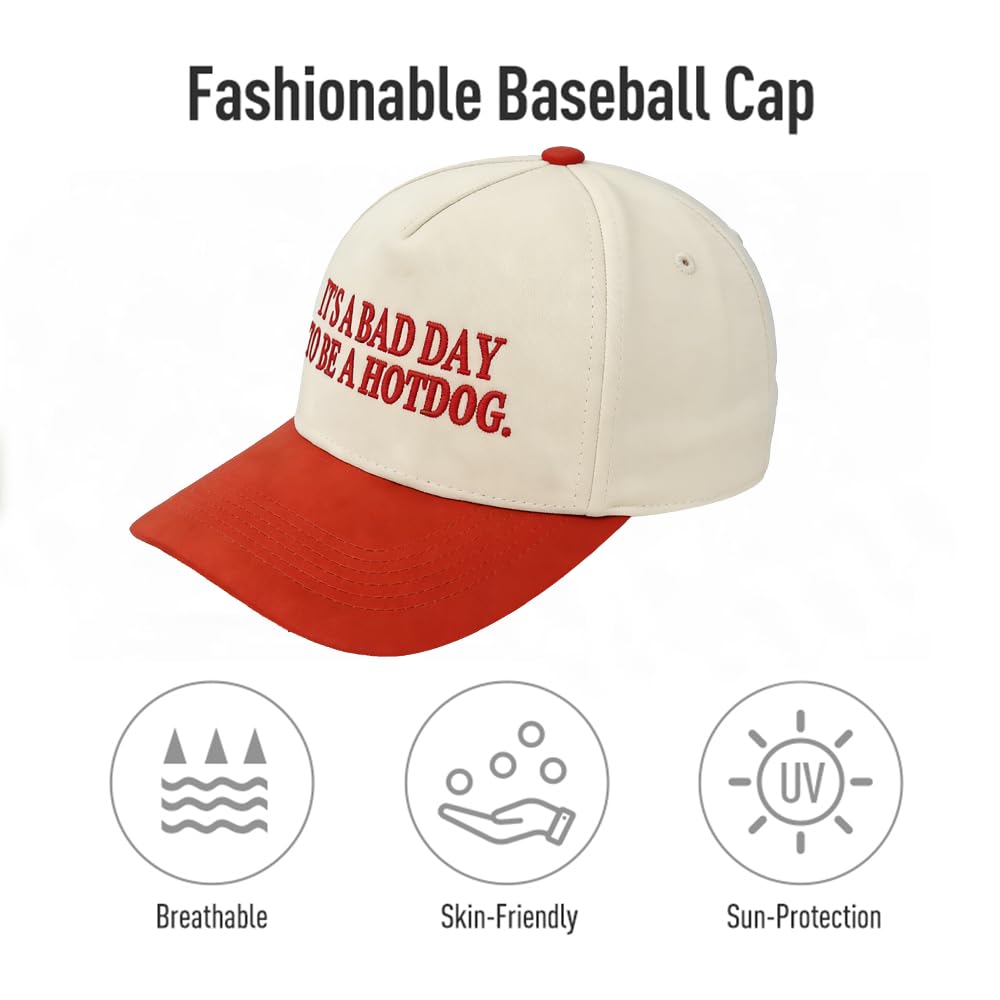 It's a Bad Day to be a Hotdog.Adjustable hat Double-Color Baseball Cap Adjustable Embroidered Baseball caps Outdoor Hats (red)