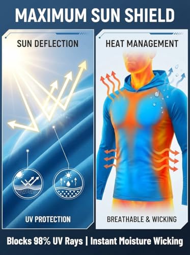Large Men's UPF 50+ Long Sleeve Sun Shirt 3-Pack - UV Hoodie for Summer Fishing & Workout