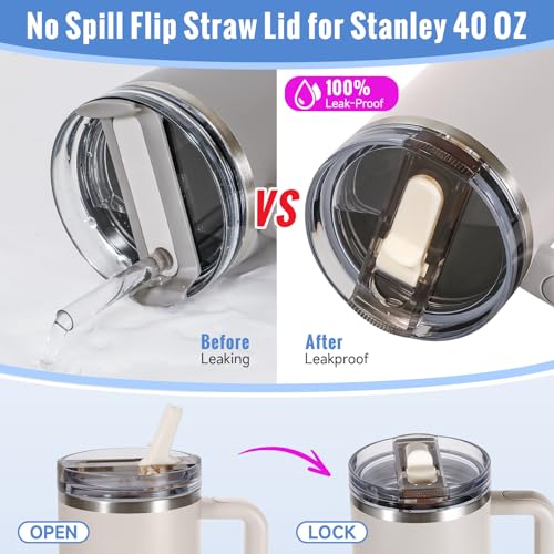 40 oz Replacement Flip Straw Lid for Stanley Quencher Tumbler - 2 Pack, Leakproof & BPA Free