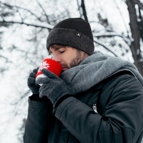 Soft Knitted Cuffed Beanie Hat with Warm Lining - Navy
