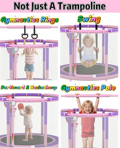 60" 6-in-1 Kids Trampoline - Pink & Purple Mini Play Set