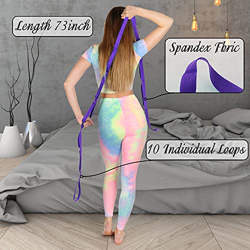 Yoga Stretching Strap with 10 Loops - 75-Inch Nylon Exercise Band - Purple