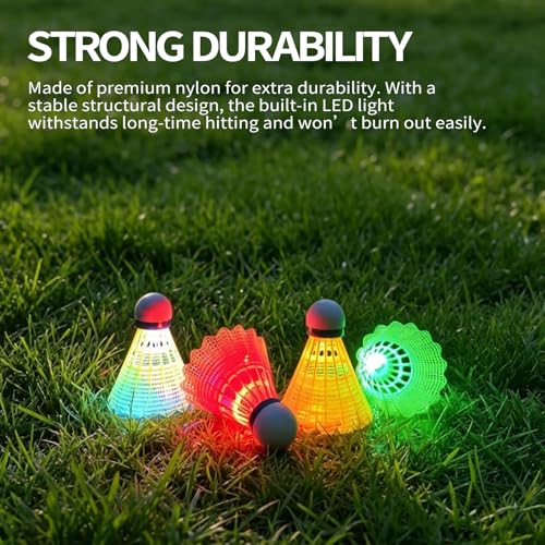 Glow in the Dark LED Badminton Shuttlecocks - 4 Pack Nylon Birdies