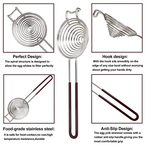 Stainless Steel Egg Yolk Separator with Long Handle and Bowl Hook