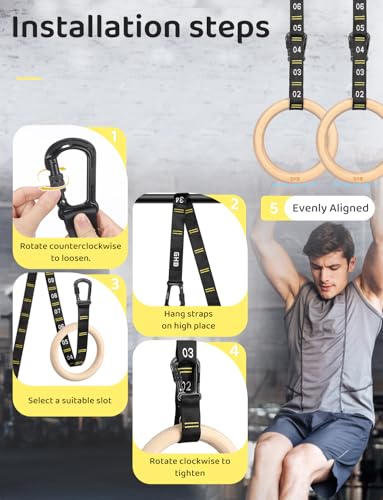 Wooden Gymnastic Rings with Adjustable Straps for Bodyweight Training