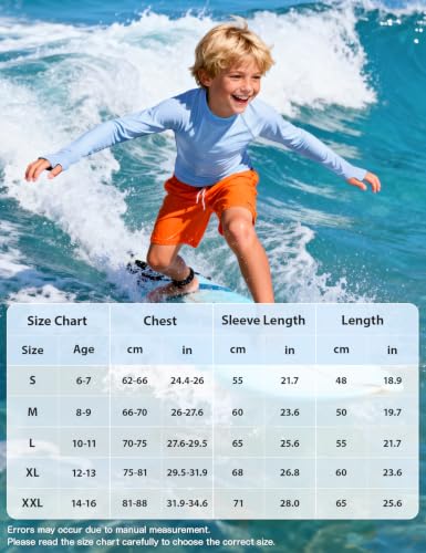 Boys UPF 50+ Long Sleeve Swim Shirt with Thumb Holes - Light Blue, X-Large
