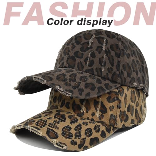 Distressed Leopard Print Baseball Cap - Medium