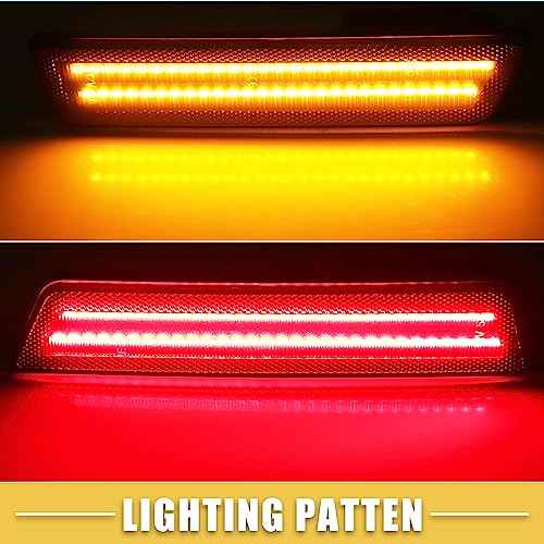 LED Side Marker Light 68043394AA Front Rear Turn Signal Lights Fender Sidemarker Lamps for Dodge Challenger Black Lens Amber Red LED Light 2 Pair