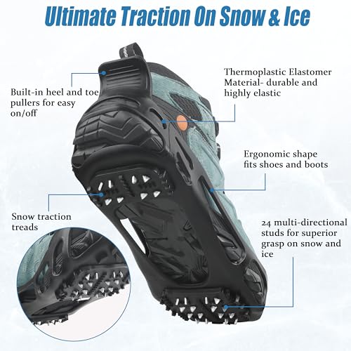 Ice Cleats with Straps - Non-Slip Traction Overshoes, X-Large (10-13 Men/11.5-14 Women)