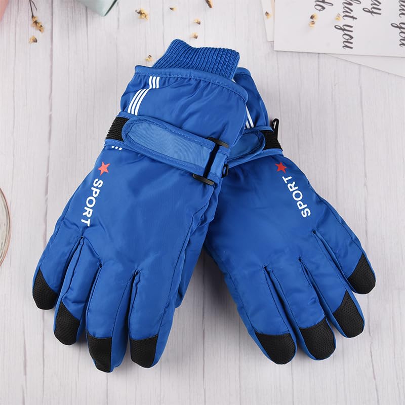 Kids Waterproof Ski Gloves - Warm Mittens for Ages 5-10 - Blue