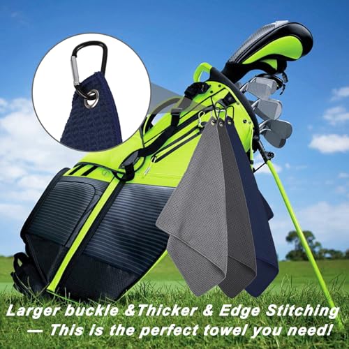 Golf Towels - 3 Pack Microfiber 16x16 for Golf Bags - Black, Blue, Gray