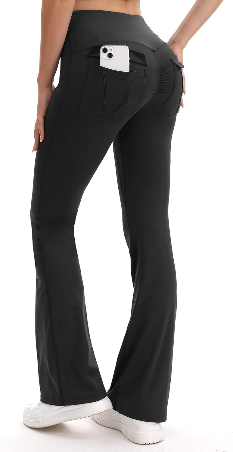 Skiennix Women's High-Waisted Flare Leggings - Butt Lifting with Pockets | Bootcut Yoga Pants
