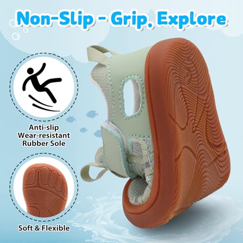 BARERUN 5.5-6.5 Toddler Water Shoes Cyan, Quick-Dry Mesh Beach & Pool Barefoot Walking Sneakers