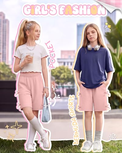 Girls Bermuda Bowknot Shorts - 11-12 Years, Pink