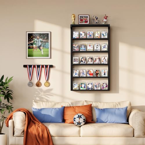 Emfogo 25-Slot Wall-Mounted Trading Card Display Shelf – 5-Tier