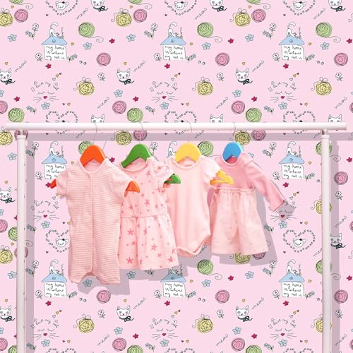 Cute Cat Pink Wallpaper Removable Vinyl Self-Adhesive Sticky Contact Paper for Kids Room Waterproof Wallpaper Perfect Baby Girl Bedroom Boys Room Girly Dollhouse Fun Decoration 17.7"x70.8"