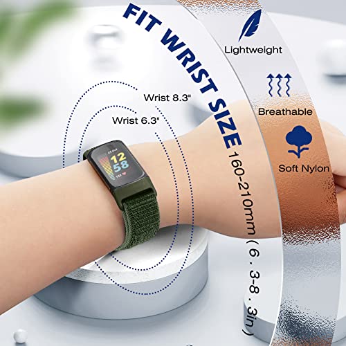 Adjustable Nylon Watch Bands for Fitbit Charge 6/5 - Dark Black, Olive Green, Iron Grey