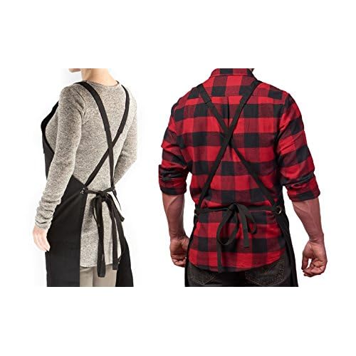 Hudson Durable Goods Heavy Duty Waxed Canvas Apron for Men and Women, Adjustable Crossback Work Apron with Tool Pockets, Water-Resistant - Fits up to XXL, Black