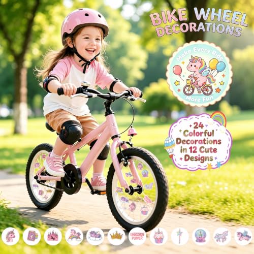 Kids Bike Spoke Decorations - 24Pcs Unicorn Clip-On Wheel Beads