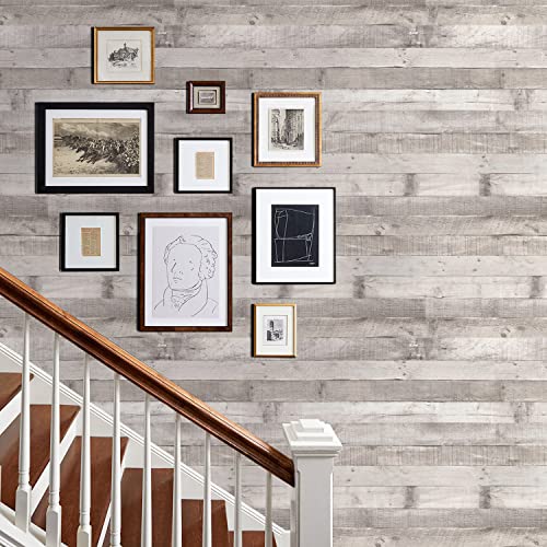 Vinyl Wallpaper Peel and Stick Wood Adhesive Paper Removable Distressed Light Grey Shiplap Self Adhesive Stick on Faux Reclaimed Wood Planks Wall Paper Roll Barnwood Contact Paper Roll 118in