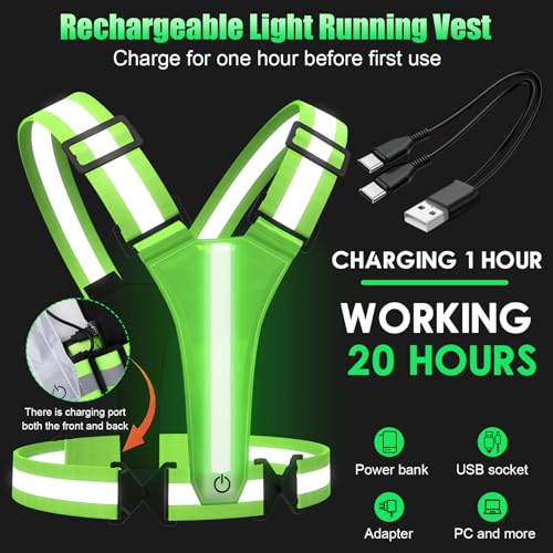LED Reflective Vest for Running, Cycling & Walking - Adjustable & Rechargeable