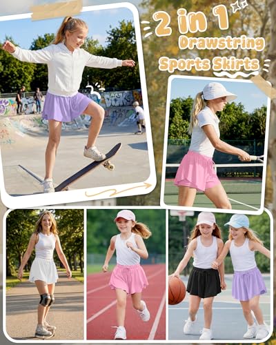 Didaey 4 Pack Girls Athletic Butterfly Skorts - Pink, Purple, White, Black, 5-6 Years