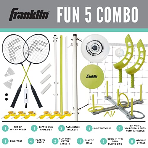 5 Game Outdoor Fun Set - Volleyball, Badminton, Ring Toss, Yellow