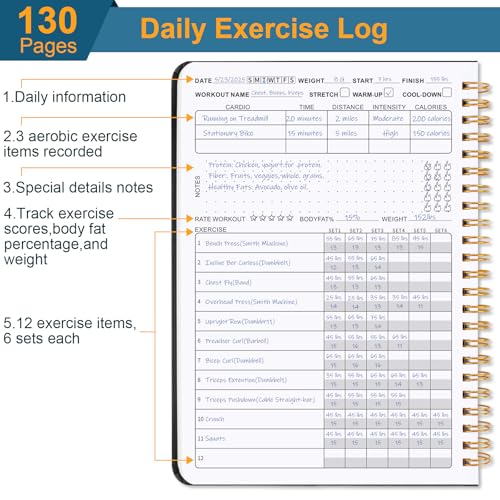 Undated Fitness Workout Journal - A5 (8.5" x 6.7") - Black