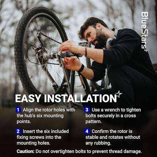 BlueStars 203mm Stainless Steel Disc Brake Rotor 6-Bolt for Bicycle - 1 Pack