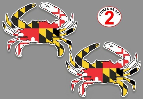 Maryland Flag Blue Crab Decal Sticker - Set of 2, 5" x 7"