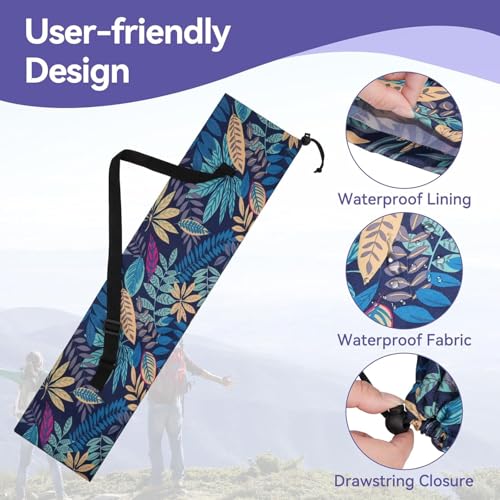 FAMJOALE 27.5in Waterproof Collapsible Hiking Pole Carry Bag - Leaf Floral Print
