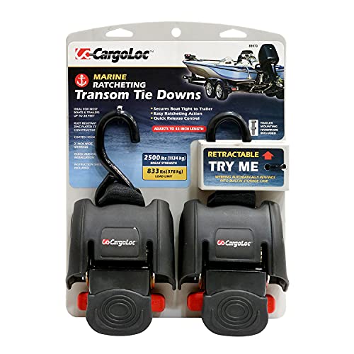 CargoLoc 89973 Retractable Transom Tie-Down Straps - 2 Pack, 2,500 lbs Capacity