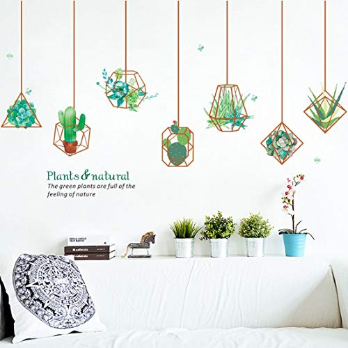 Hanging Geometric Plant Wall Decals Succulent Pot Wall Stickers Removable Art Murals for Bedroom Living Room Offices Classroom Decoration