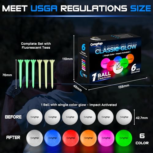Glow in the Dark LED Golf Balls - Classic Glow 6 Pack with Tees