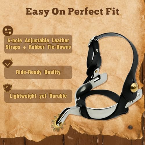 Men's Western Cowboy Spurs Set with Leather Straps & Copper Star Rowels