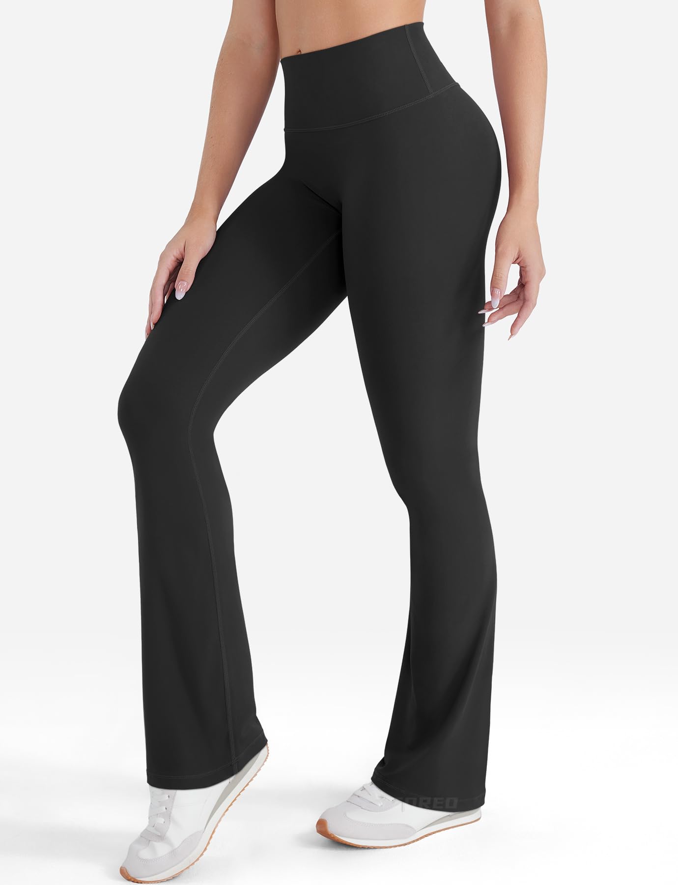 YEOREO SoftHue Mini Flare Leggings for Women 28.5"/30.5"/32.5" Scrunch Workout High Waisted No Front Seam Gym Yoga Pants Black